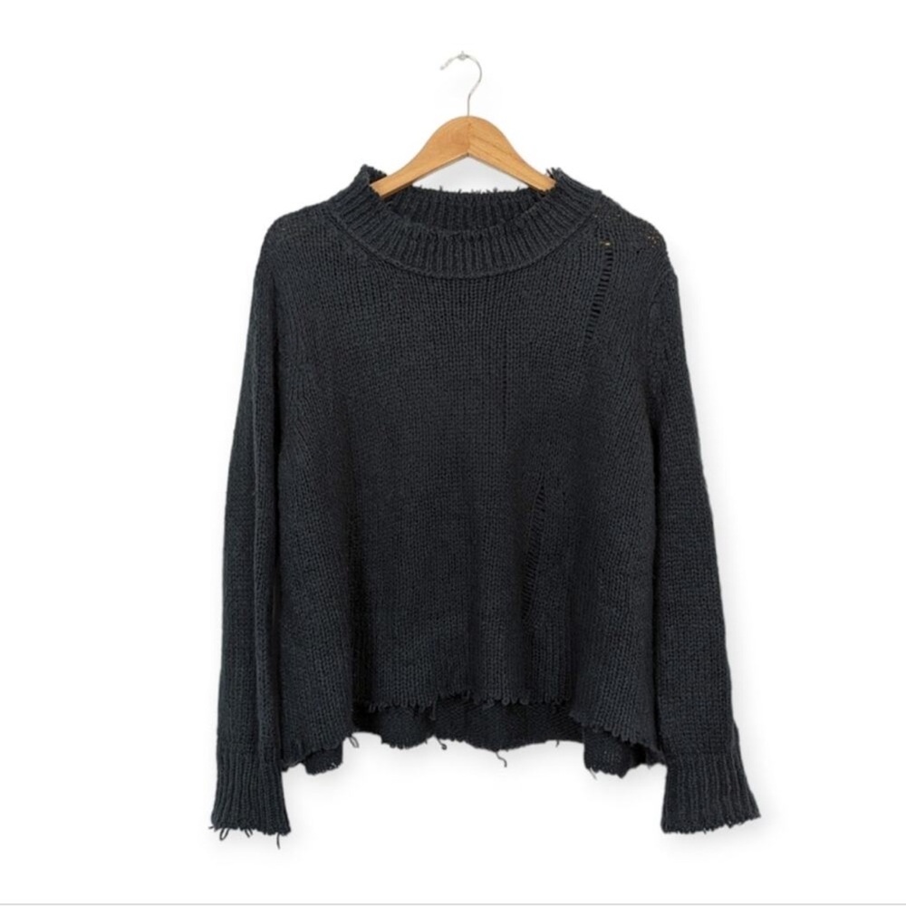 Wooden Ships Oliver Charcoal Green Distressed Wool Blend Sweater